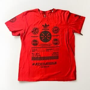 Rare Adidas Originals T Shirt Mens Red Graphic Trefoil Logo Streetwear Size XL